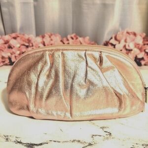 Rare HOBO Int'l Rose Gold Iridescent Ruched Medium Sz Makeup/Travel Bag